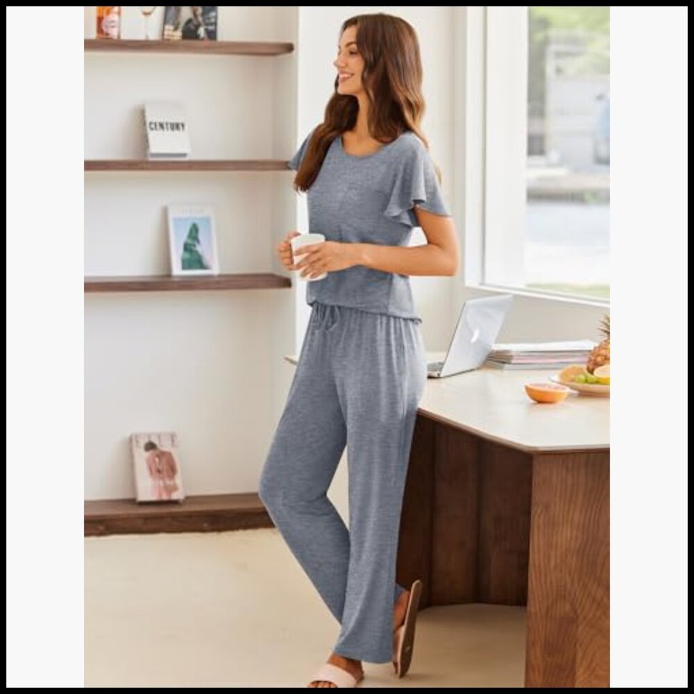 Polyester Blend Pajama Set With Pockets, Comfy Lo… - image 3